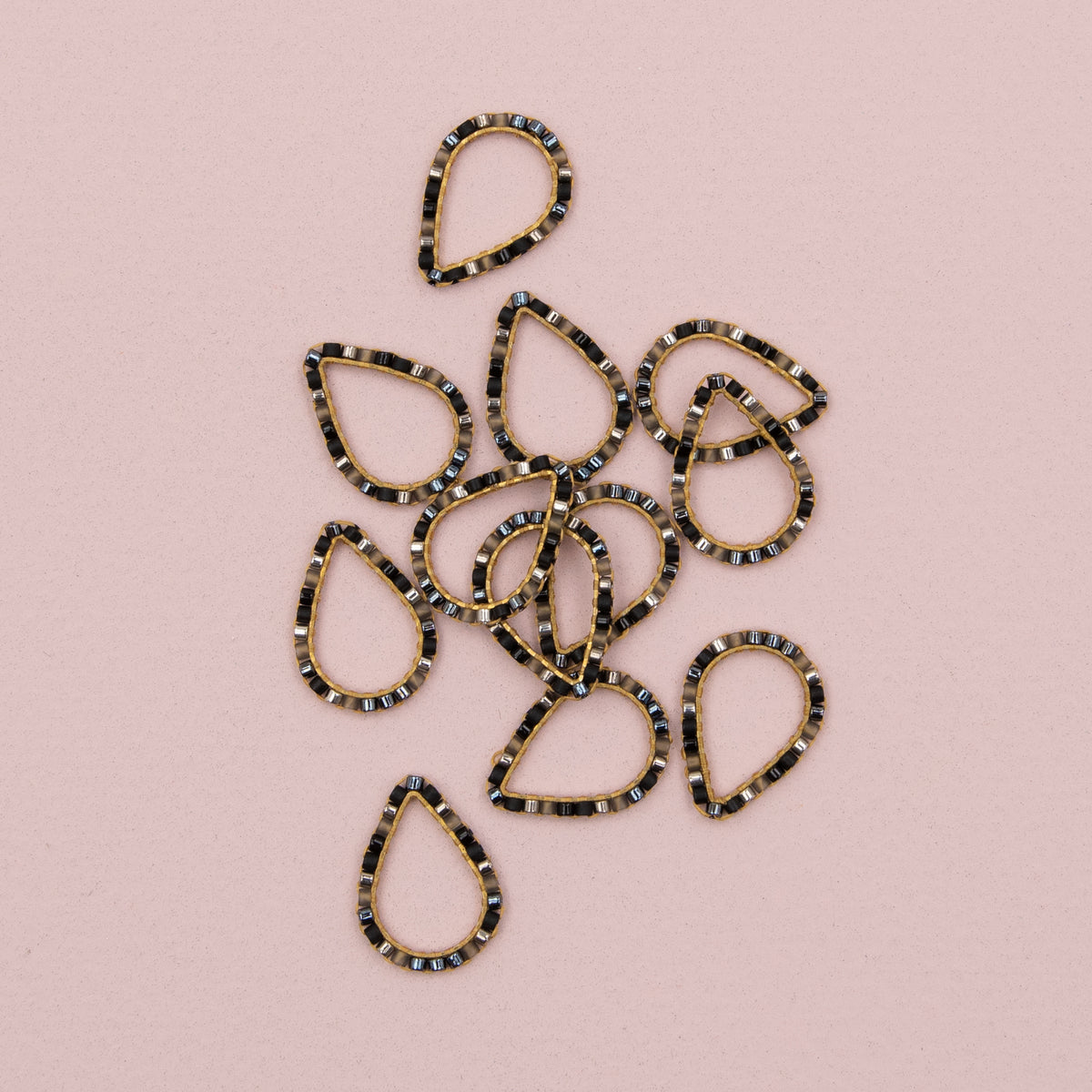 Thread & Maple Bead Stitch Markers — Teardrop Stitch Markers / Black/Silver