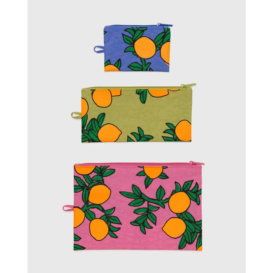 Baggu Flat Pouch Set — Orange Trees